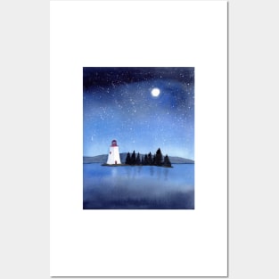 Lighthouse under a Star Sky Posters and Art